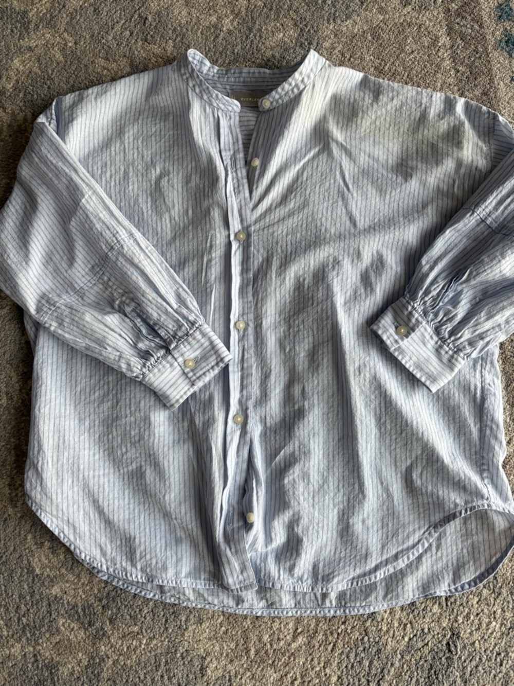 Everlane Light Blue Striped Button-Down Grandad Collar Shirt
